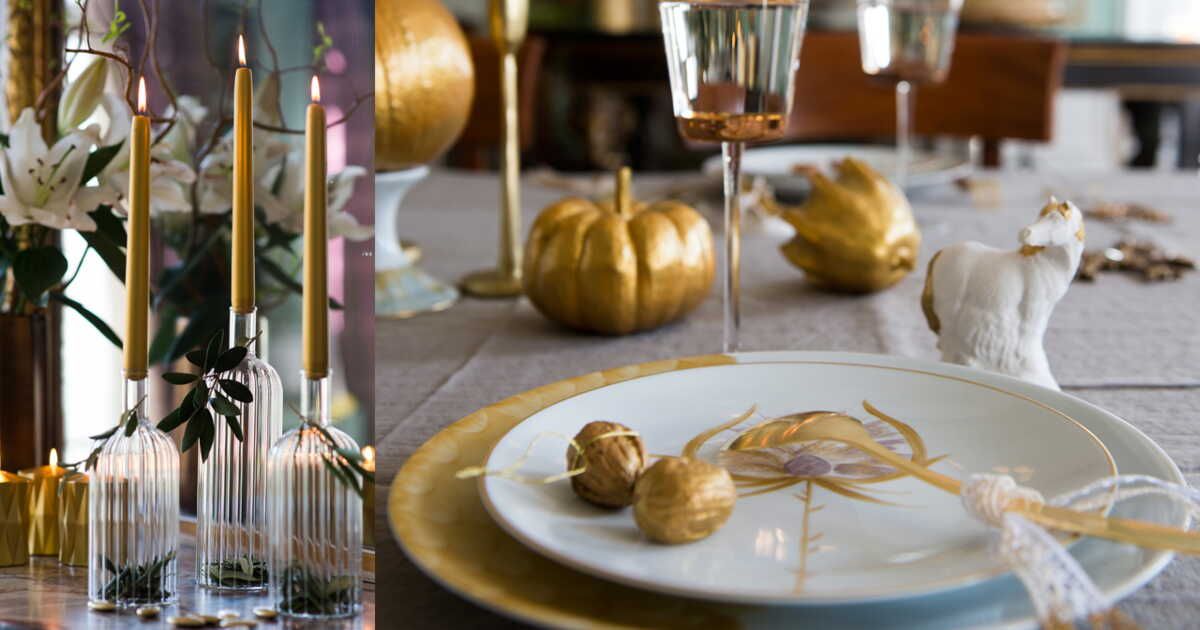 Éclats d'or : une décoration de table festive pour Noël