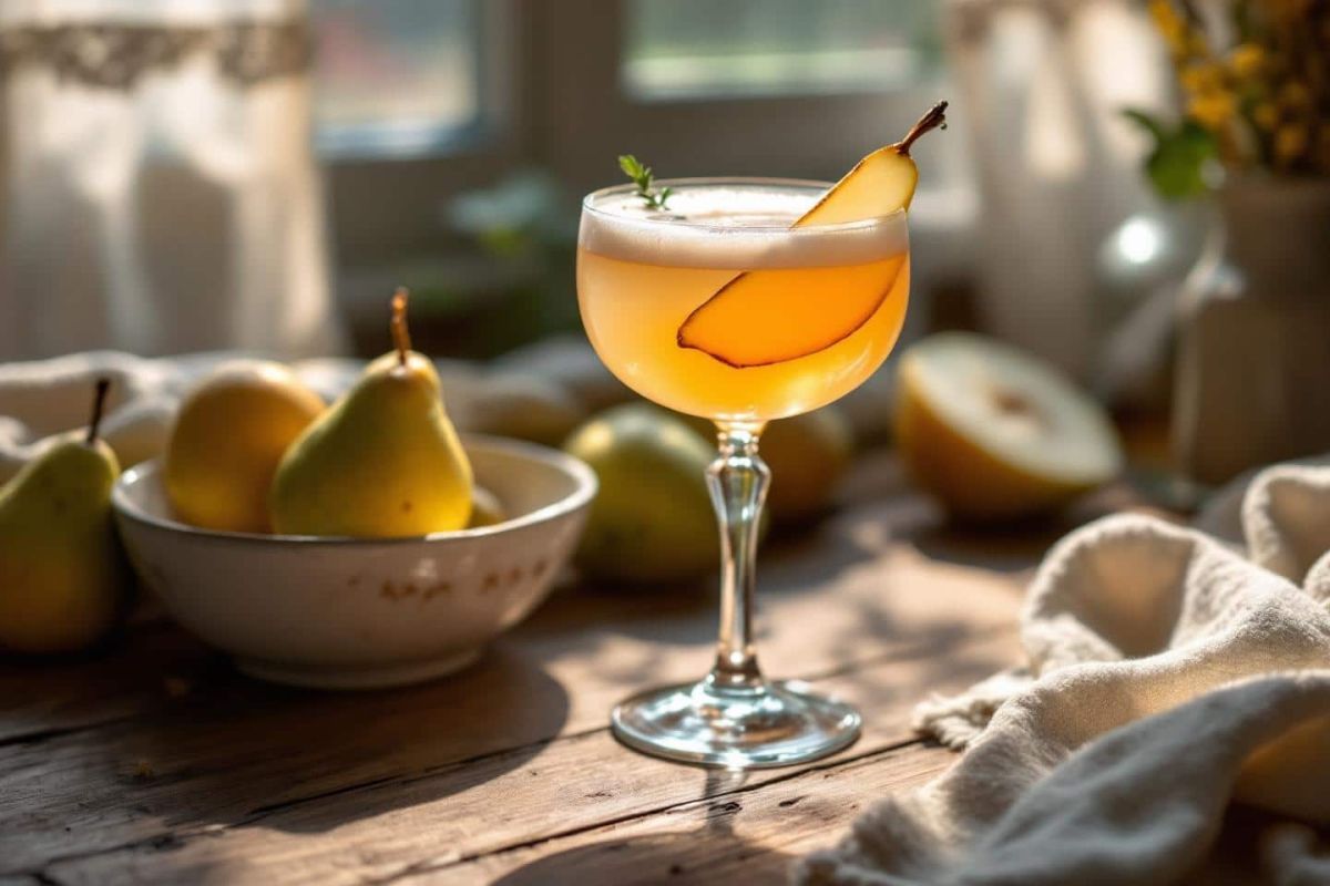Un cocktail audacieux : vermouth blanc et poires rôties pour un apéritif original